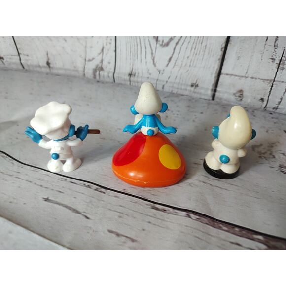 Lot Of 3 Vintage Smurfs Peyo 1982 1978 Chef Hot Coco Mushroom - Picture 2 of 8